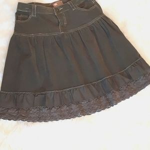 ANTHROPOLOGIE TWILL 22 CORDUROY LACE MILITARY GREEN A-LINE MINI SKIRT WOMEN'S 25